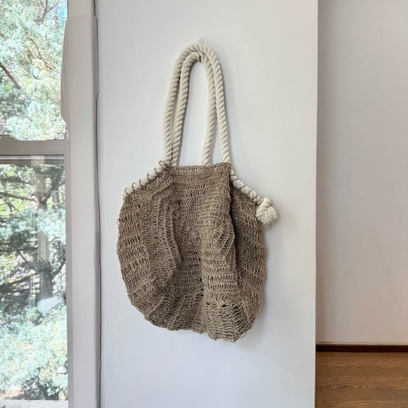 New Free People Anju Amalfi Jute Bag Tote Woven Beach Tan Cream - Picture 10 of 16